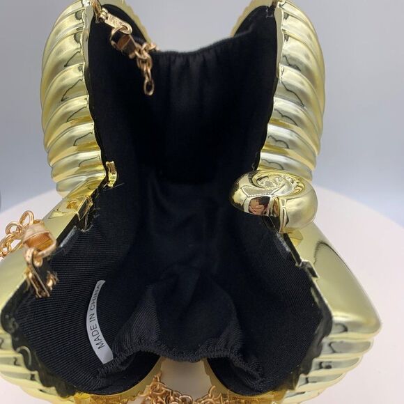 New, no tags, hard acrylic clamshell, clutch purse, mirror gold, fully lined - Picture 3 of 16